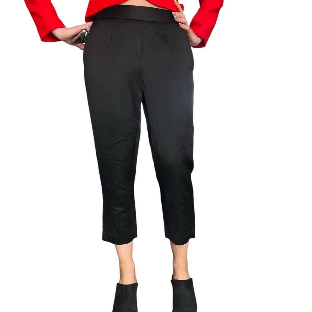 Women’s Aritzia Black Satin Slim mid rise cropped Dress Pants Trousers Size 6
